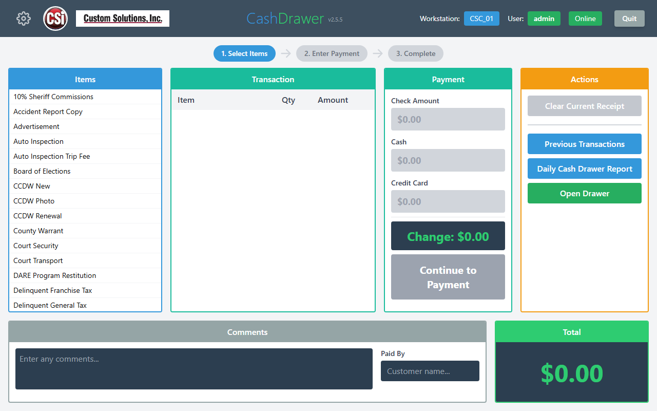 CashDrawer main screen