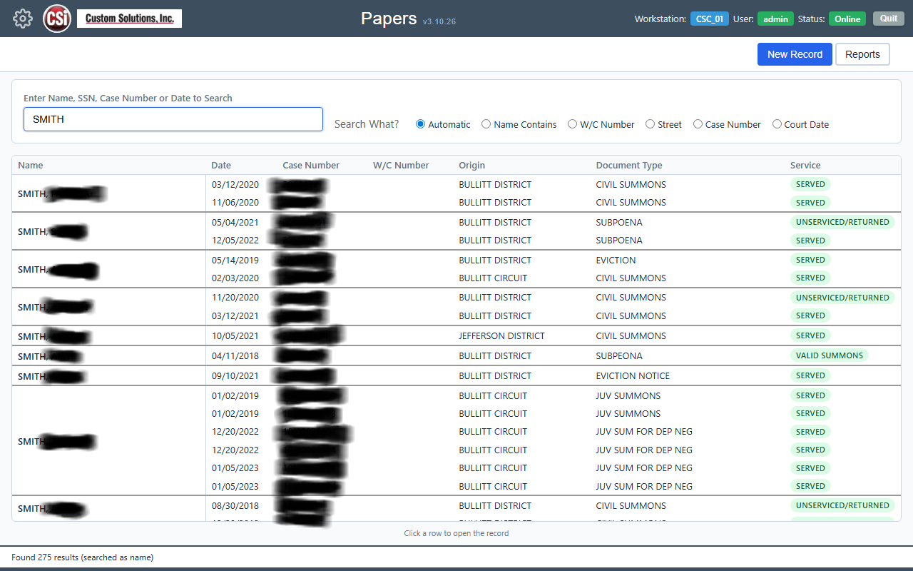 Papers record screen